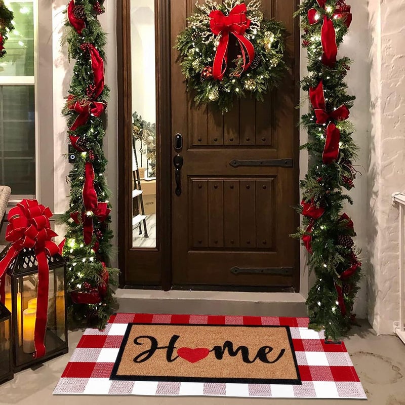 USTIDE Cotton Buffalo Plaid Rug Red&White Check Rugs 23.6"X51" Hand-Woven Indoor or Outdoor Rugs for Layered Door Mats Washable Carpet for Front Porch/Kitchen/Farmhouse/Entryway - Image 3